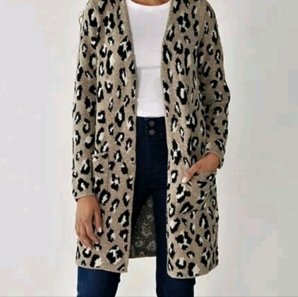 RACHEL Rachel Roy Sweaters - Nine West leopard print long coatigan Size 2x Open Front W Pockets MobWife